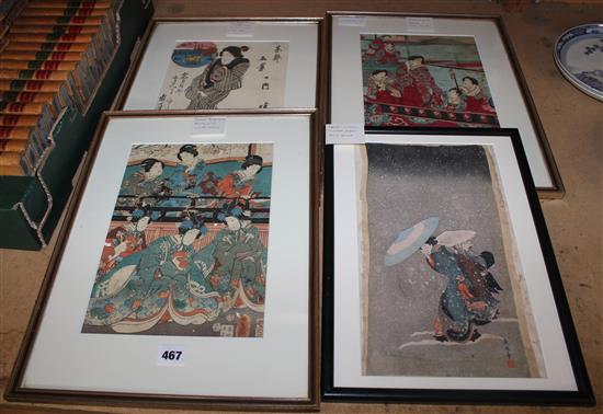 4 framed Japanese woodblock prints